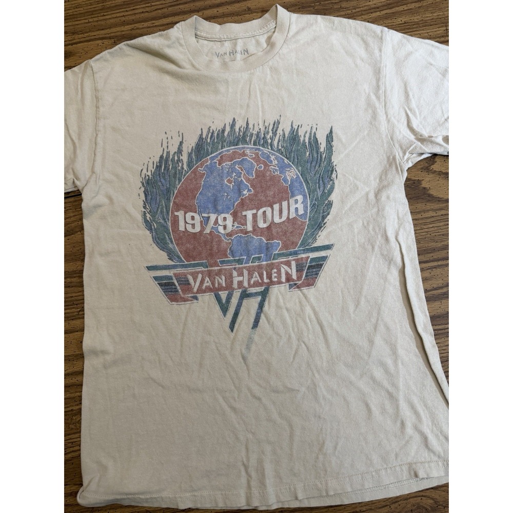 Van Halen 1979 Tour Graphic T-Shirt Cream Globe VH Logo Mens M